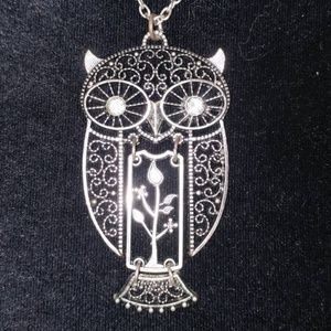 Silver Owl Necklace and Earring set
